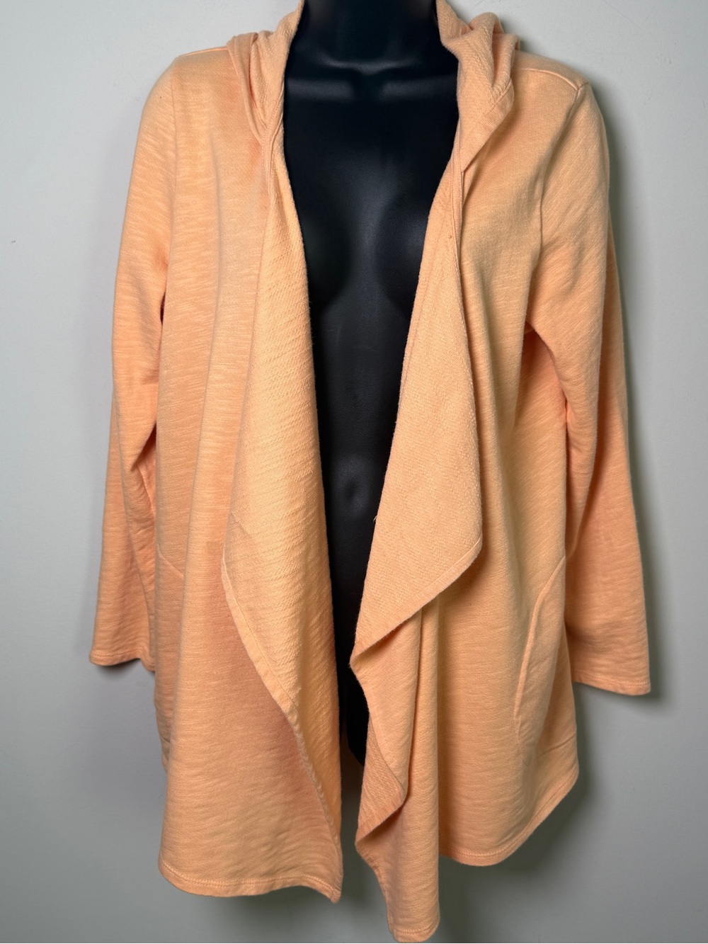 J Jill Pure Jill Peach Open Front Cascade Hooded Cardigan Cotton Draped Size M